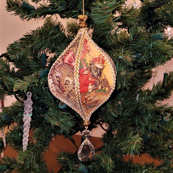 OOAK Upcycled Paper Ornament Fancy Christmas Cats Glitter Chandelier Crystal - Picture 12 of 12